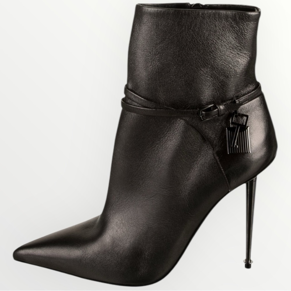 Tom Ford Padlock  105mm Metallic (Gun Metal) Ankle Boots - Picture 5 of 8